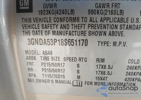 2008 Chevrolet Hhr Lt z USA, uszkodzony, nr VIN 3GNDA53P18S651170